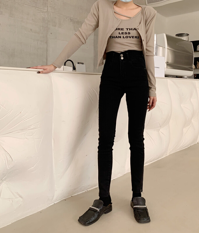【1980】Winter new plus velvet pure black super soft stretch skinny jeans 2W65503-1