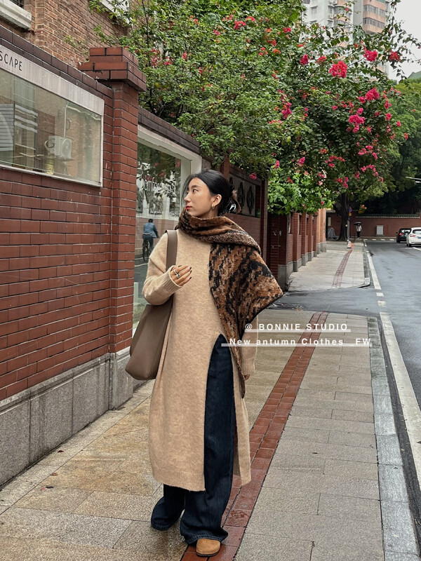[BONNIE] Long Slit Sweater Dress 2678# XJ