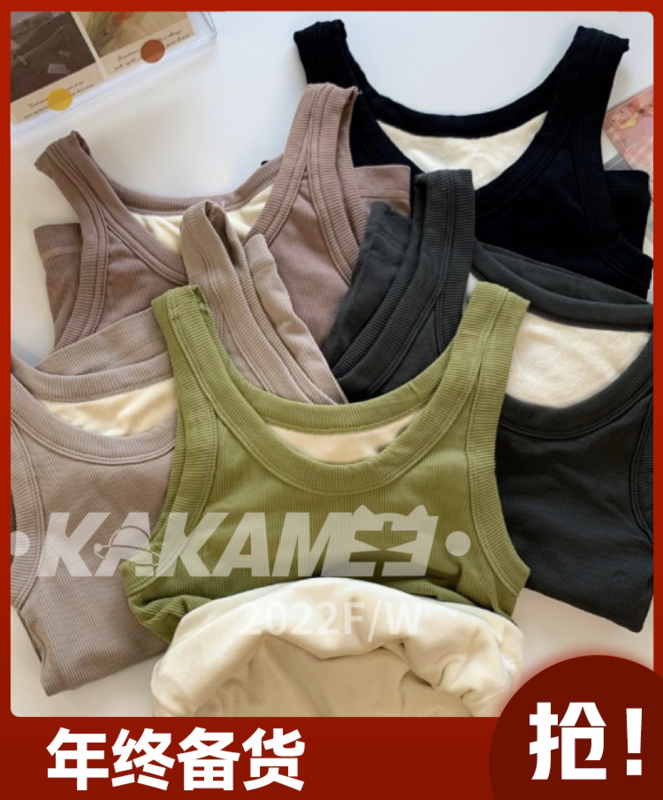 [KAKAMEE] 2022 new Korean all-match plus velvet thickened warm I-shaped vest vest / suspenders 8072