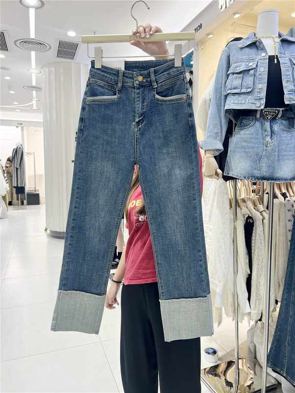 【U.SHE】High-waist straight wide-leg fleece jeans YS1-98227# JJ