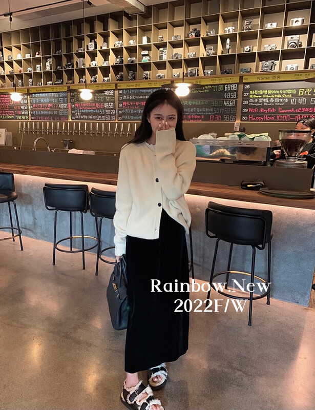 Original price 71.06! 【RAINBOW】Pure color velvet skirt (straight back slit loose fit) 03032# FHX