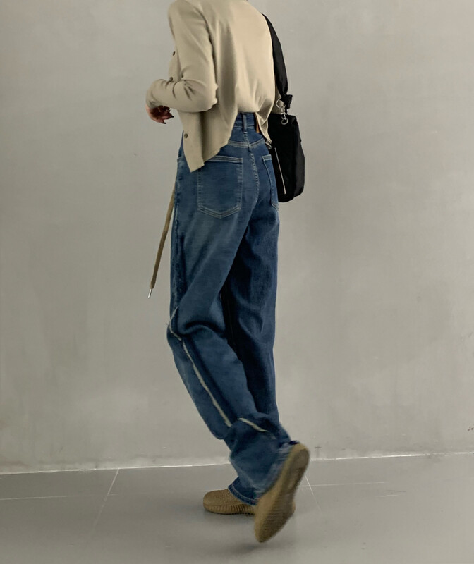 【1980】Winter new style fleece stitching slim straight jeans (with waist rope) 2W65397