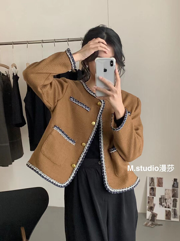 [MSTUDIO Mansha] Niche design sense contrast color denim short jacket yy6967# HBX