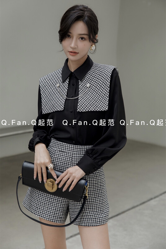 [Qifan] Satin fashion temperament commuter shirt (with brooch, shawl) (excluding pants) F7721# JHY