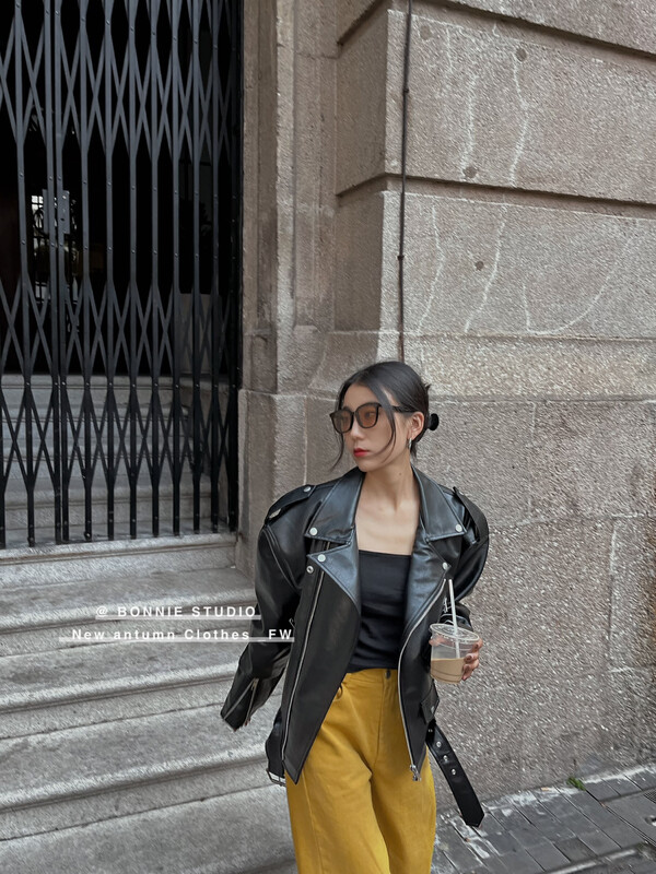 【BONNIE】Stylish and handsome motorcycle style leather jacket 2642# XJ