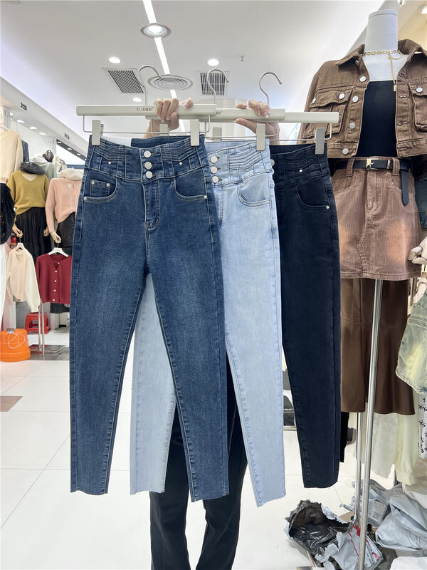 【U.SHE】High Waist Slim Fit Plus Fleece Jeans 88652# JJ