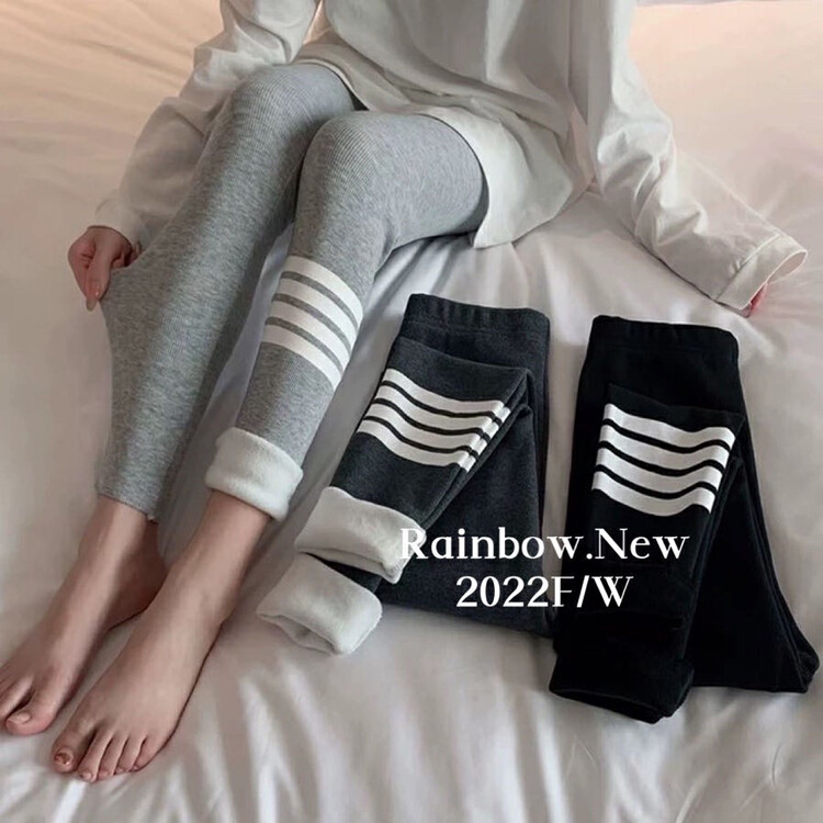 【RAINBOW】Autumn and winter fleece high-waist long johns gray tight leggings to keep warm and versatile 222-