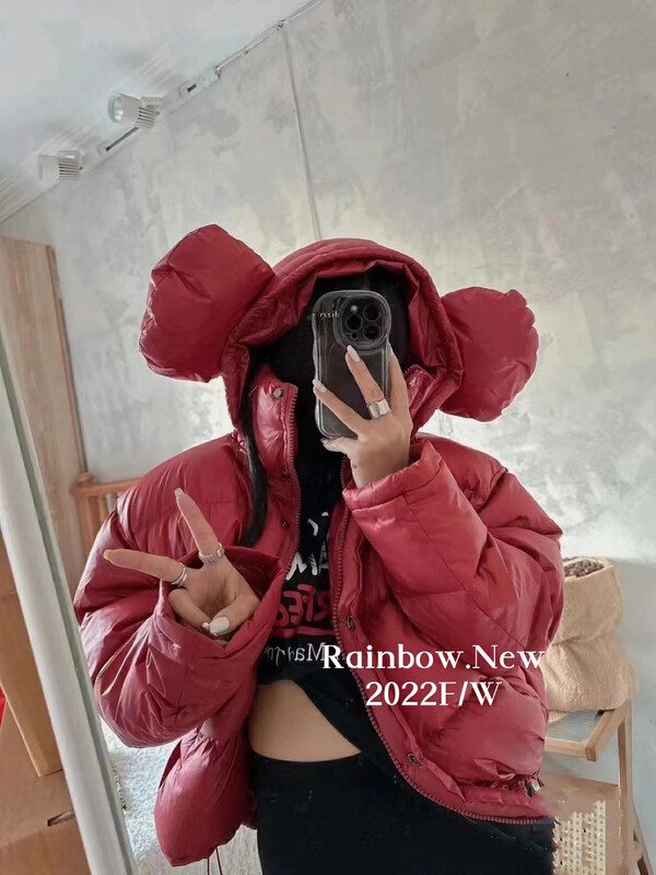 [RAINBOW] 90 velvet Mickey big ears hooded thickened down jacket simple and cute, age-reducing, lazy, advanced 2208-