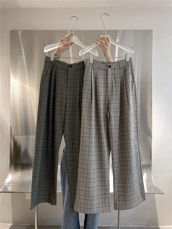 New in autumn!【IN.CHOOSE U】Retro Plaid Loose Straight Casual Pants YS1-65016# CQW