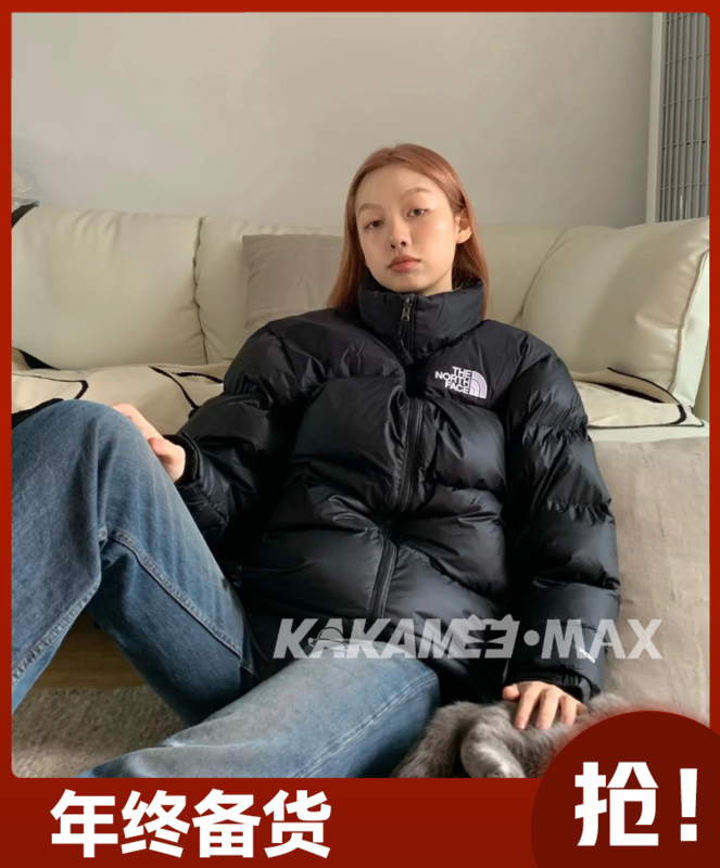 【KAKAMEE】秋冬短款加厚羽絨服潮牌辣妹拼接寬鬆羽絨服白鴨絨麵包服外套N010