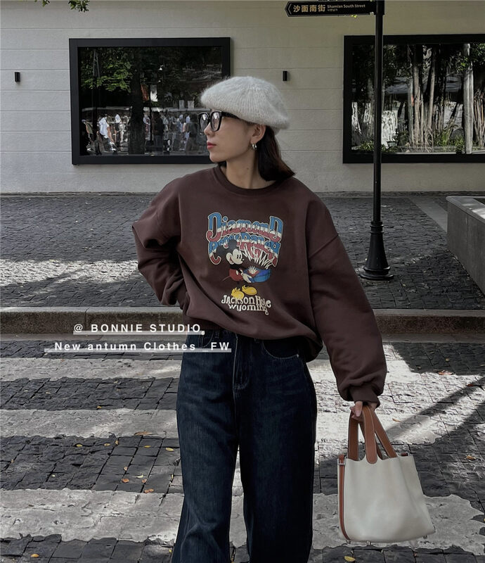 【BONNIE】Mickey fleece round neck sweater 2609# XJ