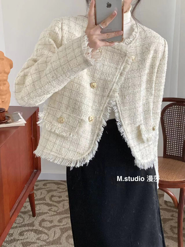 【MSTUDIO Mansha】Slanted button down small fragrance short jacket (including 90% white duck down) C1215# HBX