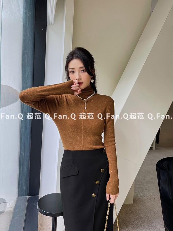 【Qi Fan】Designed sequined warm pile collar knitted sweater 269# JHY