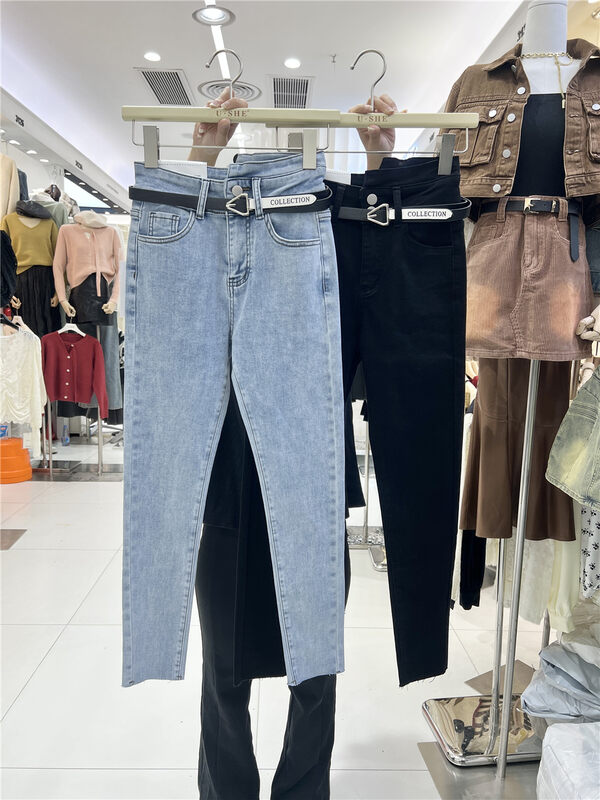 【U.SHE】High-waist slimming all-match jeans (with belt) 96202# JJ