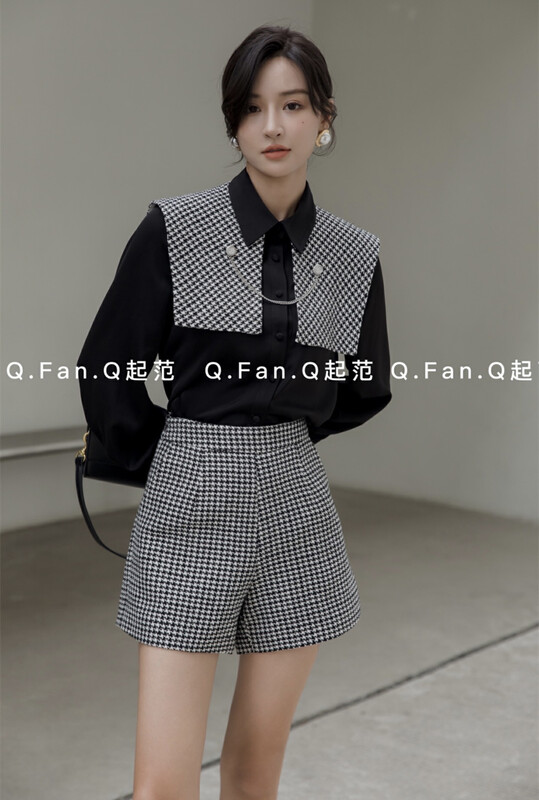 [Qifan] Loose wide-leg plaid slim casual shorts (shorts only) F8626# JHY