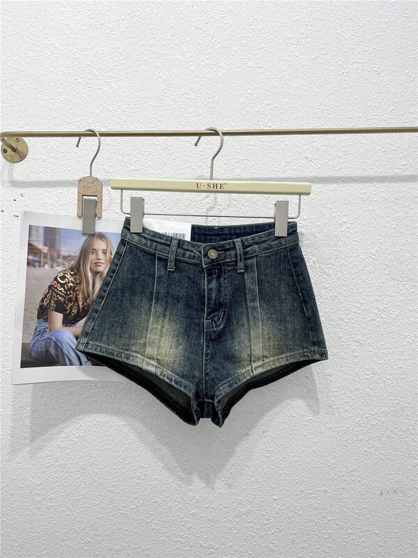 【U.SHE】Retro high waist slim denim shorts u32192# JJ