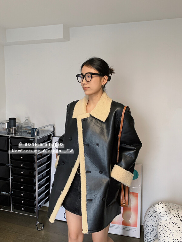 【BONNIE】Korean style fashionable leather jacket with fleece 2713# XJ
