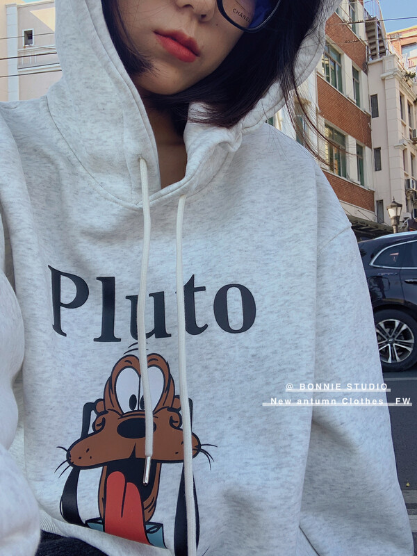 【BONNIE】Cartoon pattern printing fleece hooded sweater 2624# XJ