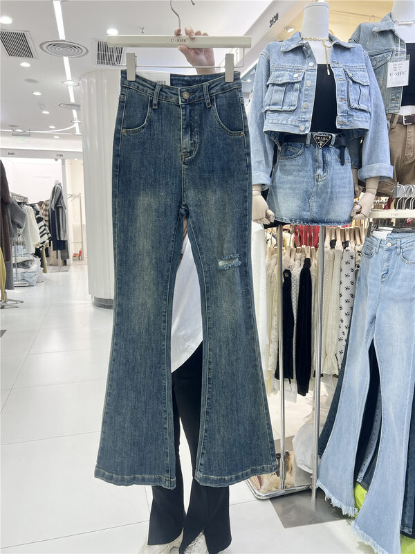 【U.SHE】High-waisted micro flared jeans 32205# JJ