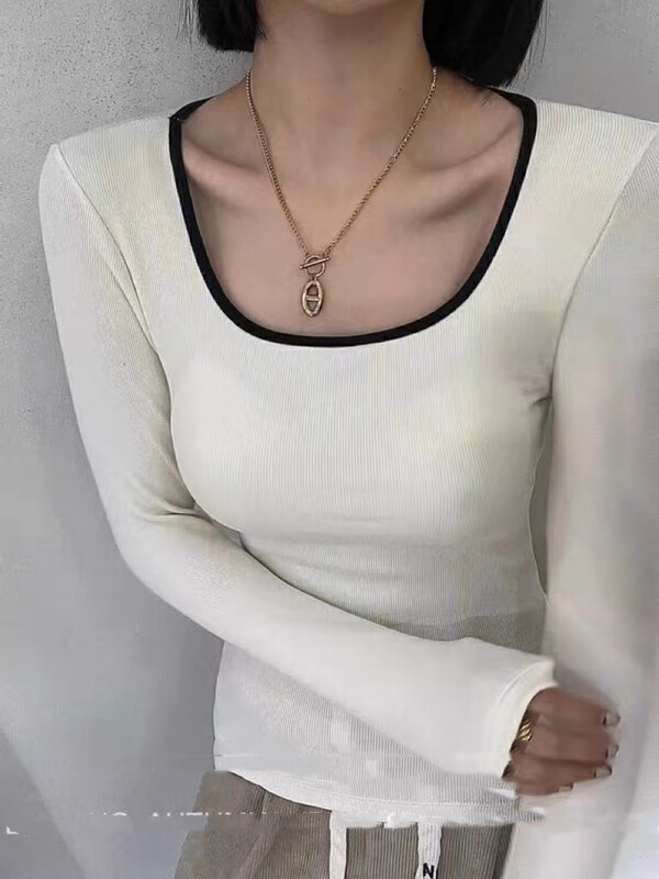 【YAYA】Simple fashion color contrast brushed fixed cup bottoming shirt 1187# WR