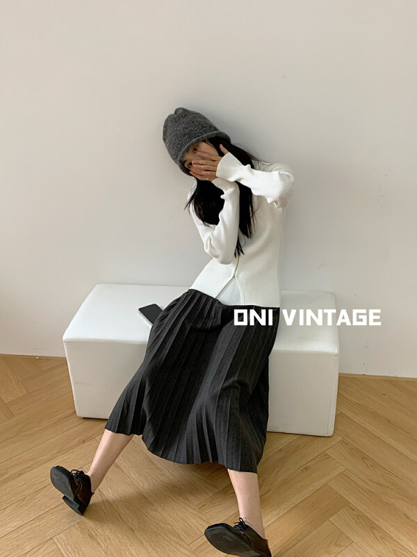 Original price 77.83! [ONIVINTAGE Oni] Korean version of personalized pleated skirt OW218K4277
