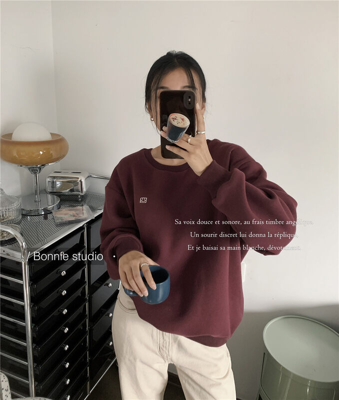 【BONNIE】Fleece little smiling pullover sweater 2687# XJ