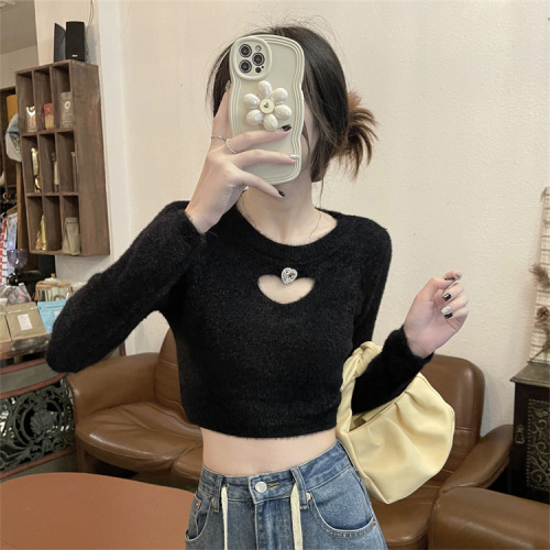 Real price sweet cool hot girl love hollow thickened sweater women's autumn and winter new high-end sweater
