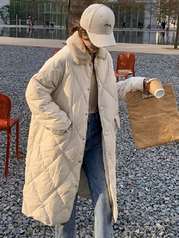【Huaxi】Korean version mid-length rhombus warm padded jacket 1127# PCZ