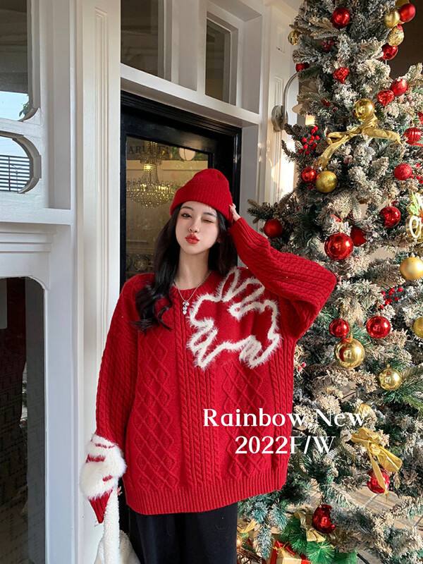 [RAINBOW] Lazy soft waxy twisted sweater fur design loose Christmas style 890-