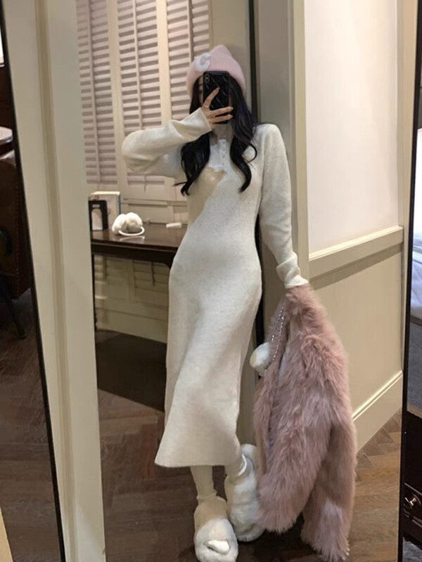 [Huaxi] High-neck knitted long-sleeved dress 1005# PCZ