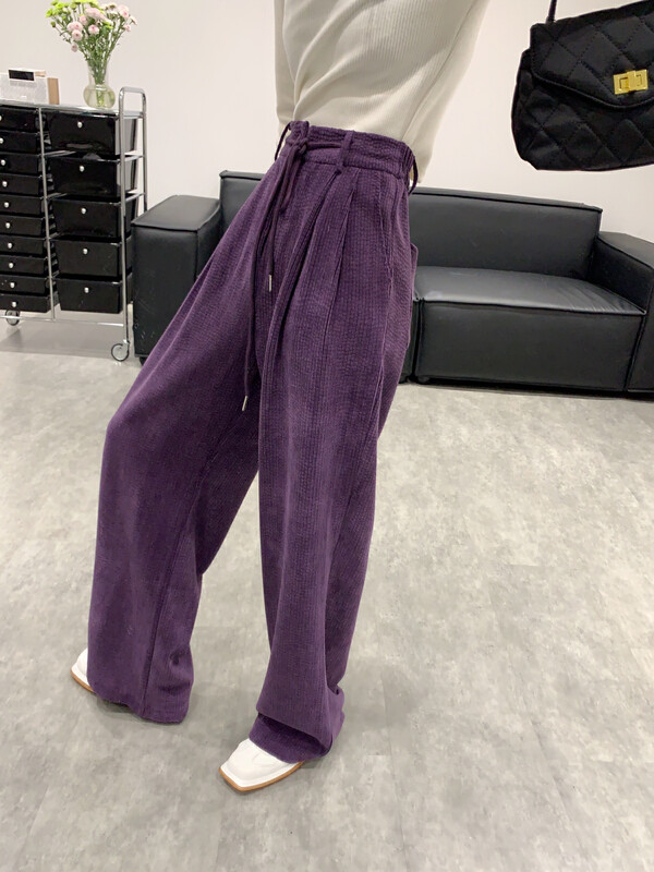 【VANESSA】Plaid pit velvet high-quality rubber band straight casual pants 8118# OZQ