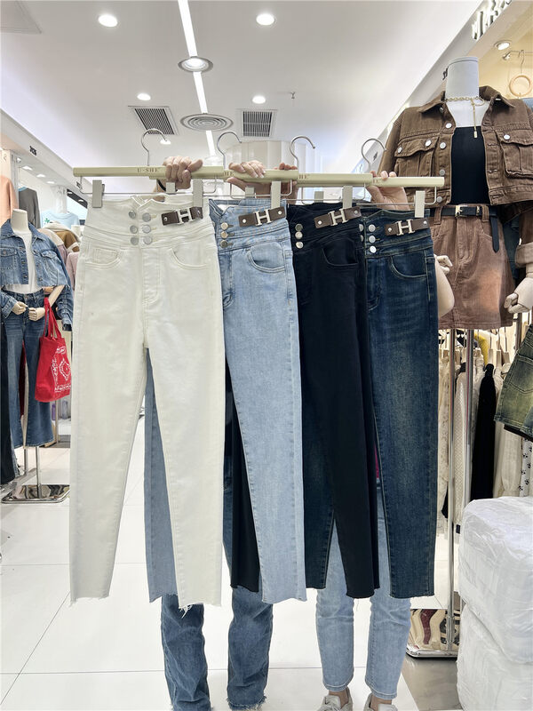 【U.SHE】High waist and thin feet plus fleece jeans 88659# JJ
