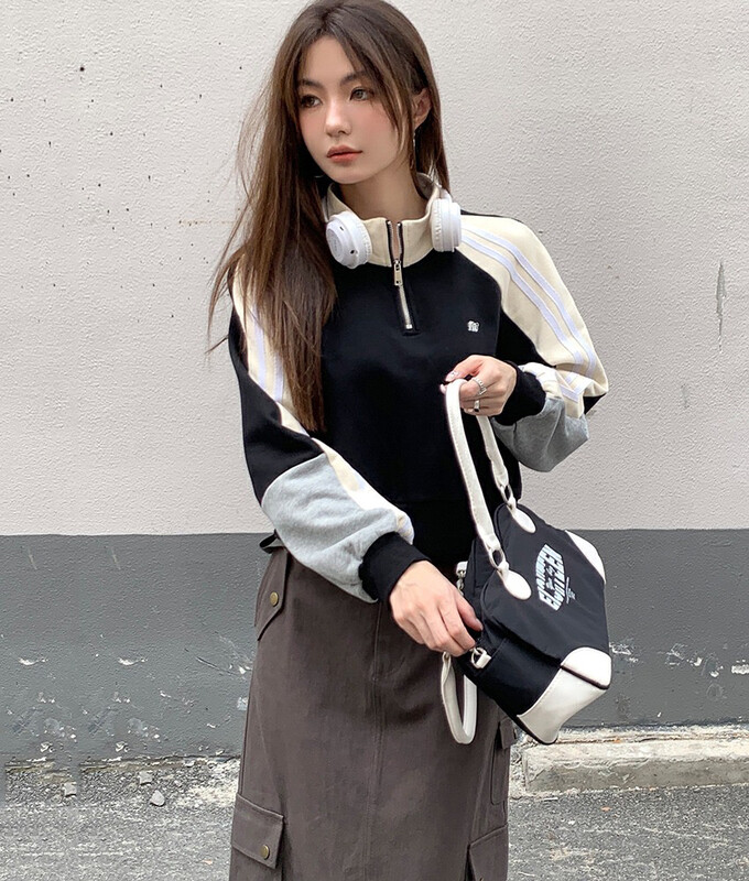【X·H STUDIO】Design contrast color all-match short jacket 8049# OZQ