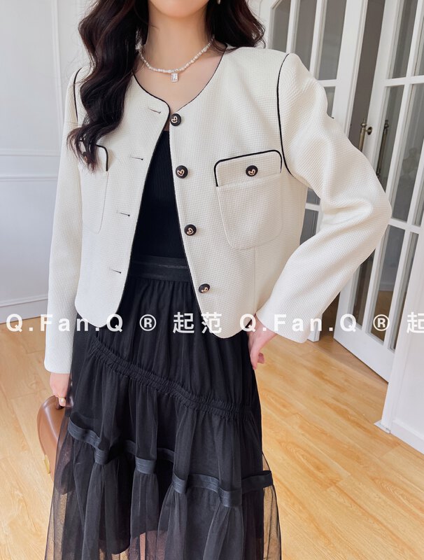 [Qi Fan] Temperament and elegant short jacket with contrasting color and fragrance F80316# JHY