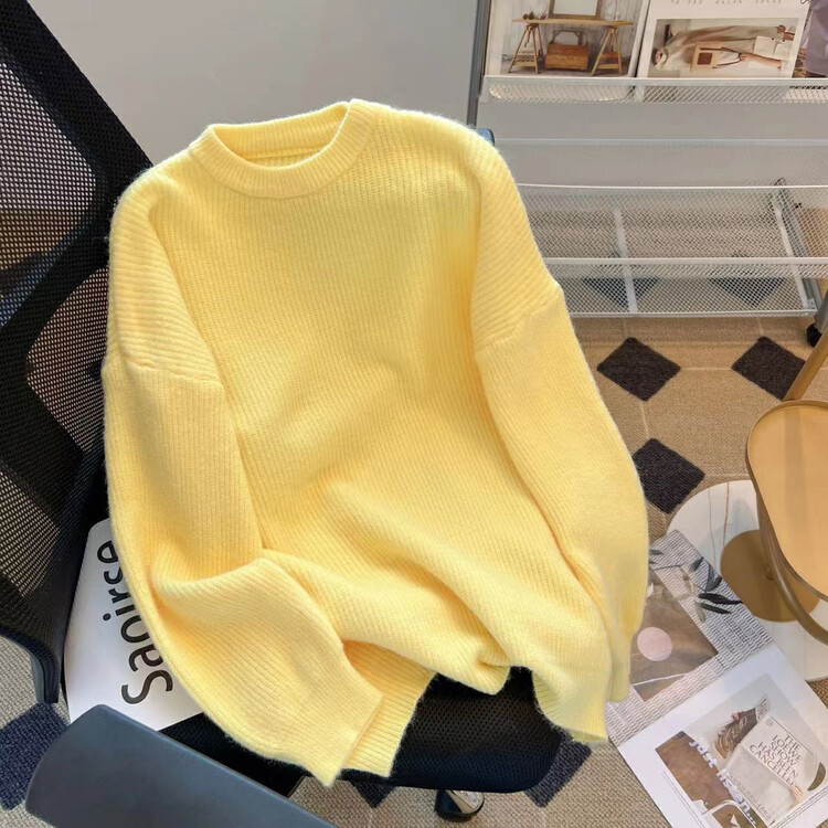 【X·H STUDIO】Korean style round neck design feeling loose and age-reducing lazy style knitted sweater 60131# OZQ