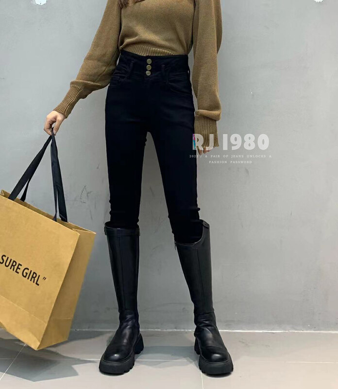 【1980】Explosive style comfortable fleece giant elastic skinny jeans 70803