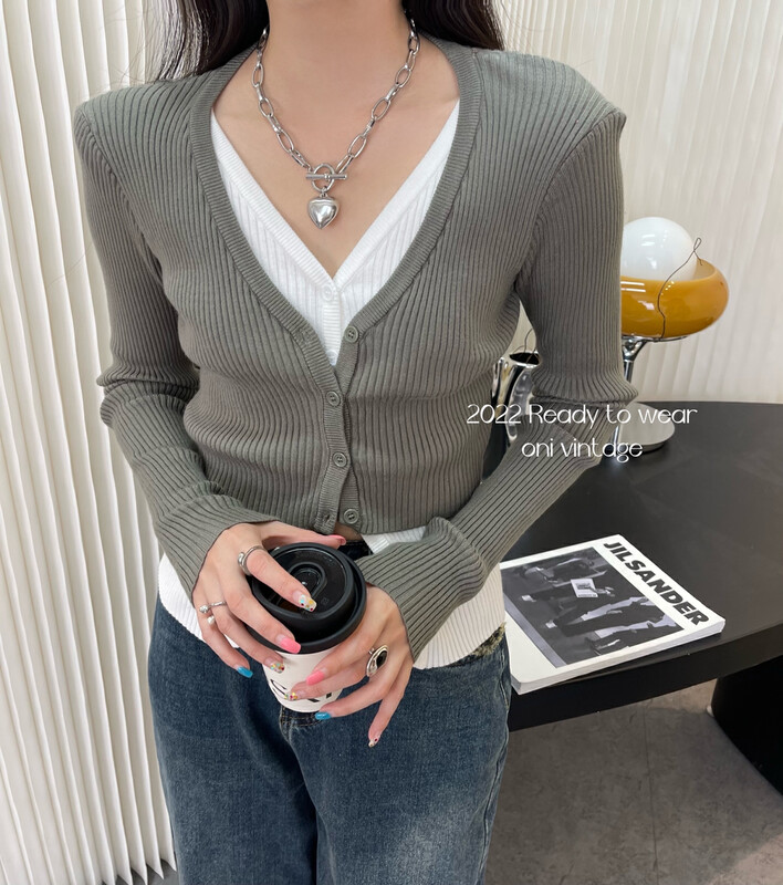 [ONIVINTAGE Oni] Fake two pieces knitted top sweater OFW226N6794# CQW