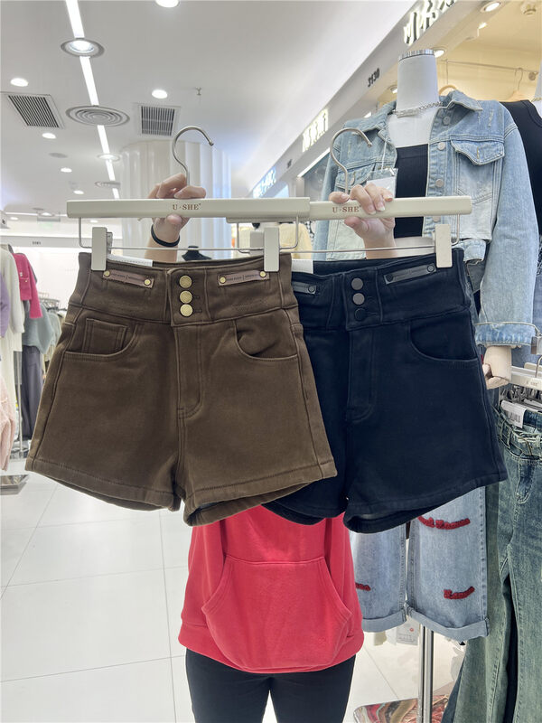 【U.SHE】Korean version high waist slim denim shorts 81395# JJ