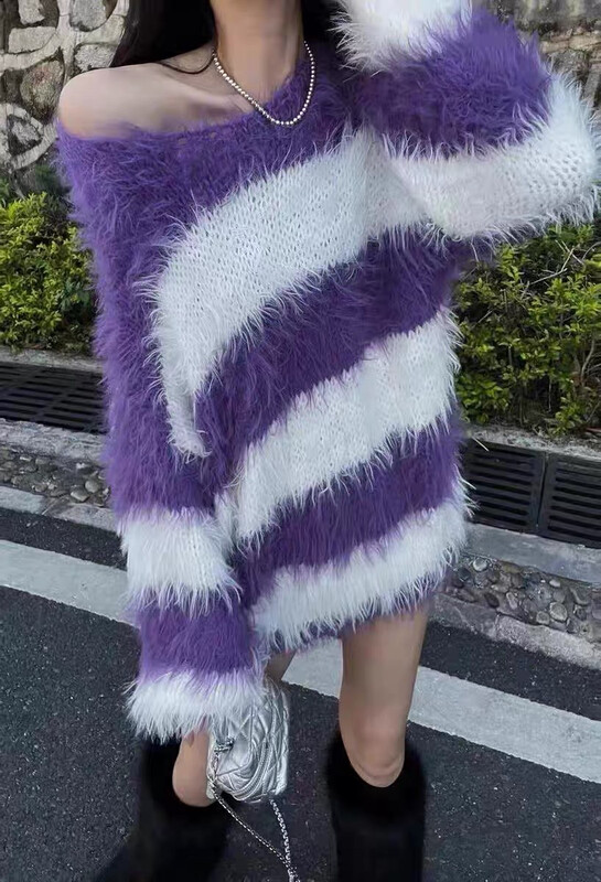 [Huaxi] Temperament lazy wind striped warm sweater 1045# PCZ