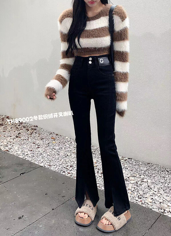 【T.H】Korean style high waist slimming velvet flared jeans 89002# LSW