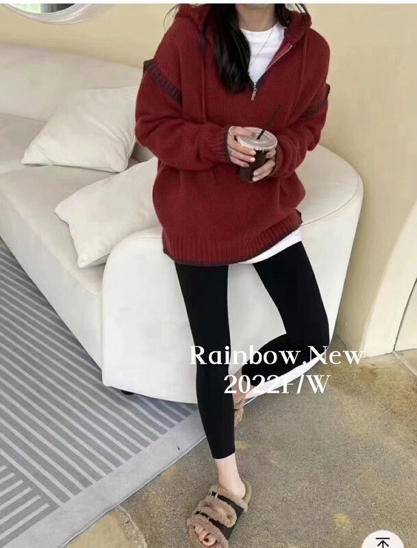 【RAINBOW】Casual Korean style cap with top stitch design warm sweater (loose V-neck top) 677500# FHX