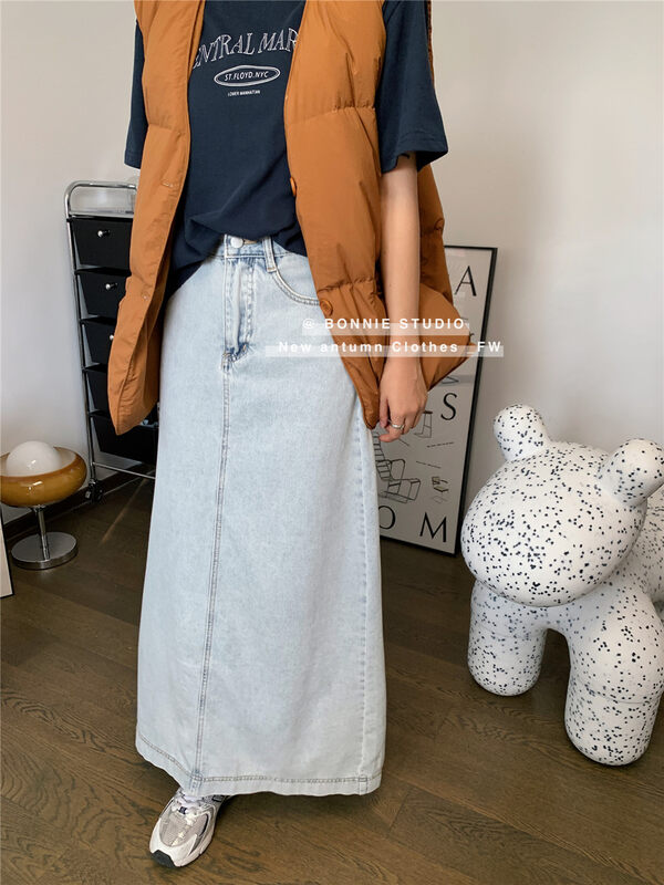 【BONNIE】High waist long denim skirt BT2011# XJ