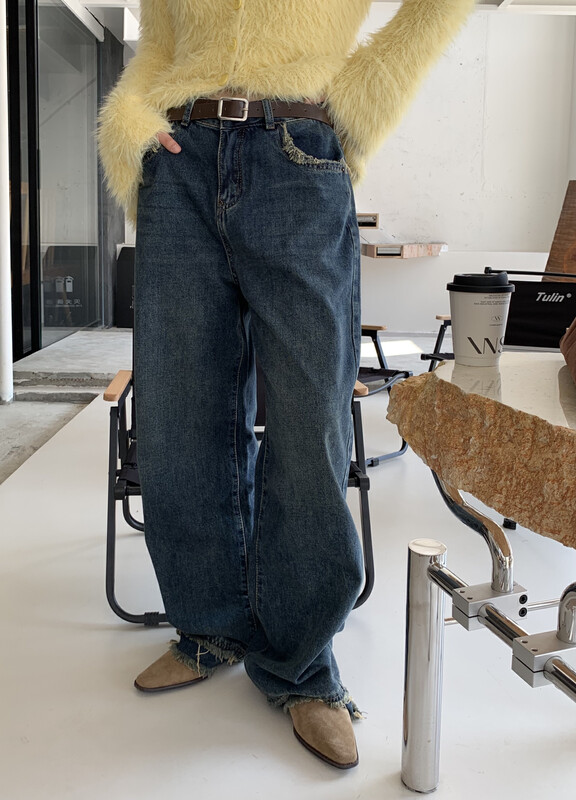 [ONIVINTAGE Oni] tassel retro wash fleece jeans OFW226N6670