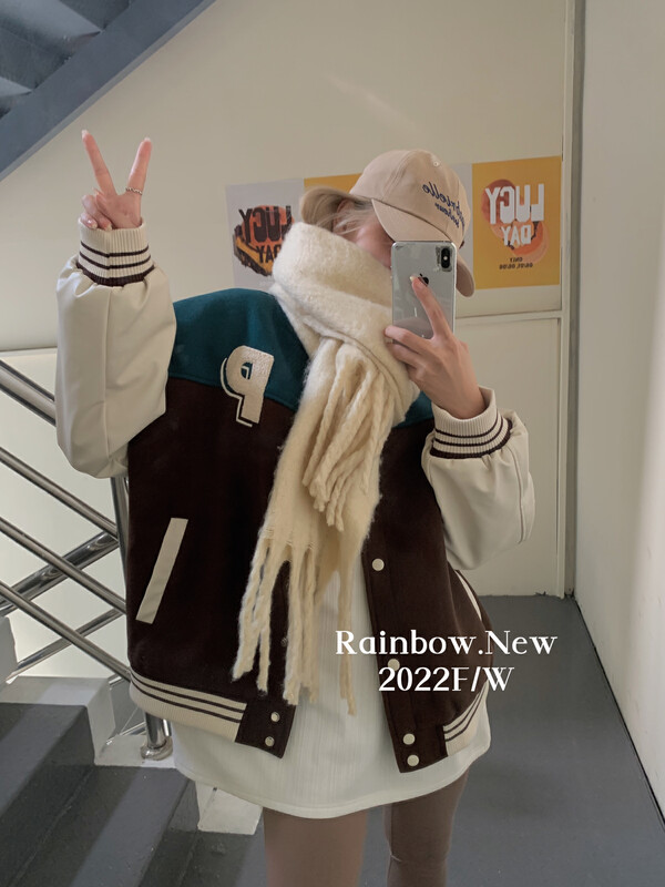 【RAINBOW】Autumn and winter American style retro leather short jacket (baseball uniform) 09169P# FHX
