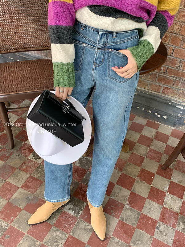[ONIVINTAGE Oni] design sense straight double pocket thin velvet jeans OFW226N6684