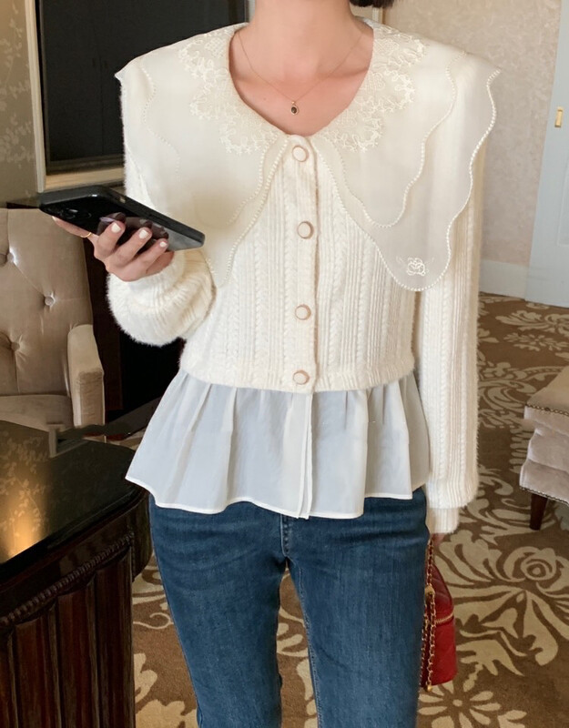 【Huaxi】Double-layer ruffle collar plus velvet lace sweater 1122# PCZ