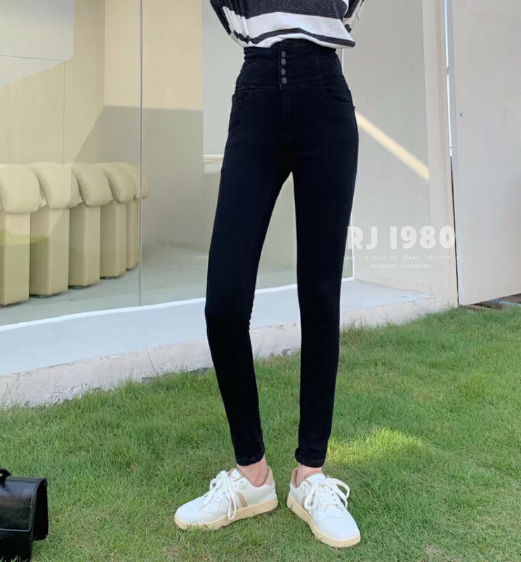 【1980】Winter new style plus velvet stretch slim peach hip-lifting jeans 2W70800