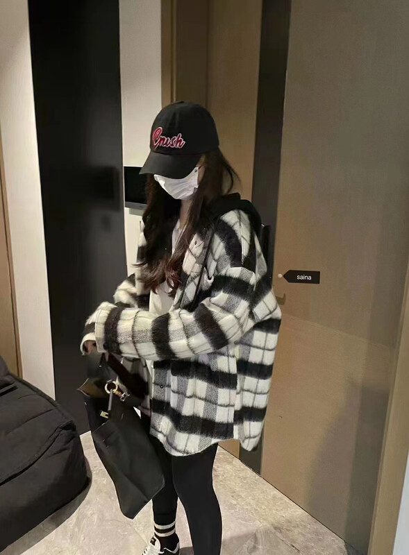 【RAINBOW】Hooded classic plaid short jacket (lazy and thin) 03030# FHX