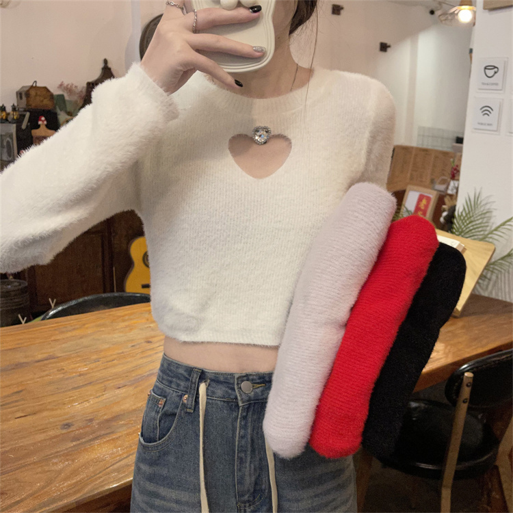 Real price sweet cool hot girl love hollow thickened sweater women's autumn and winter new high-end sweater