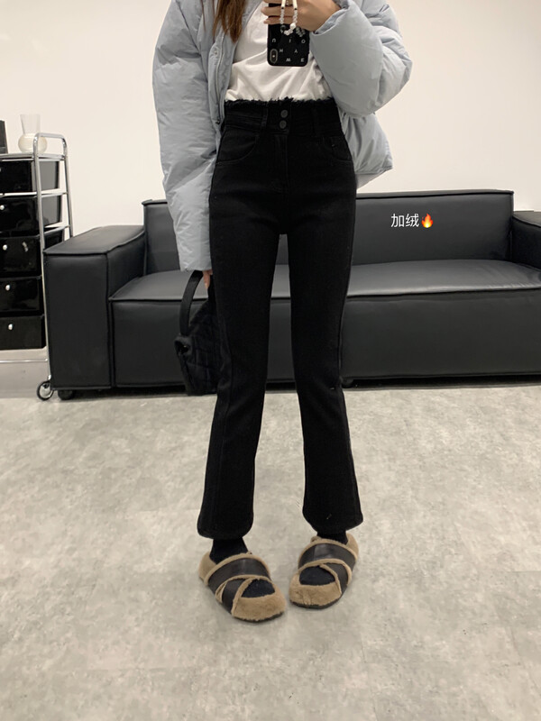 【VANESSA】Korean style nine-point fleece denim jeans 8975# OZQ